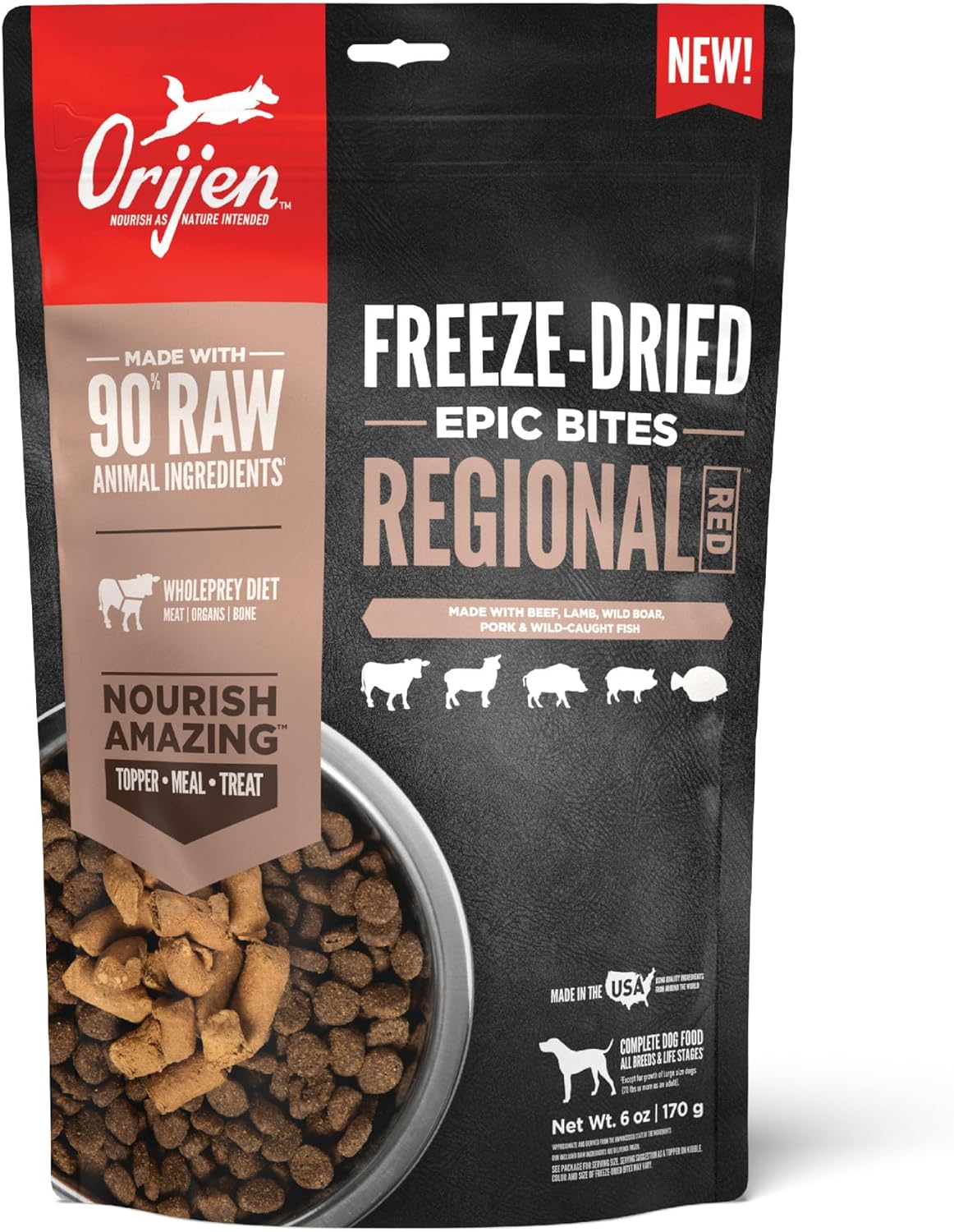 Grain Free High Protein Freeze Dried Dog Food & Topper Original Recipe 6Oz Bag