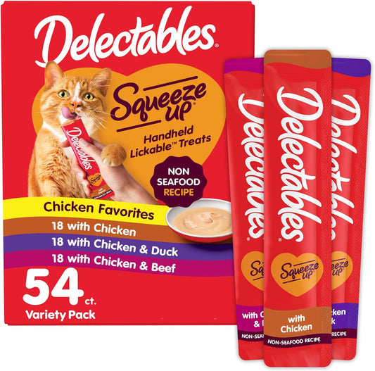 2Pack Hartz Delectables Squeeze Up Lickable Cat Treats,Flavor Variety Pack,0.5oz