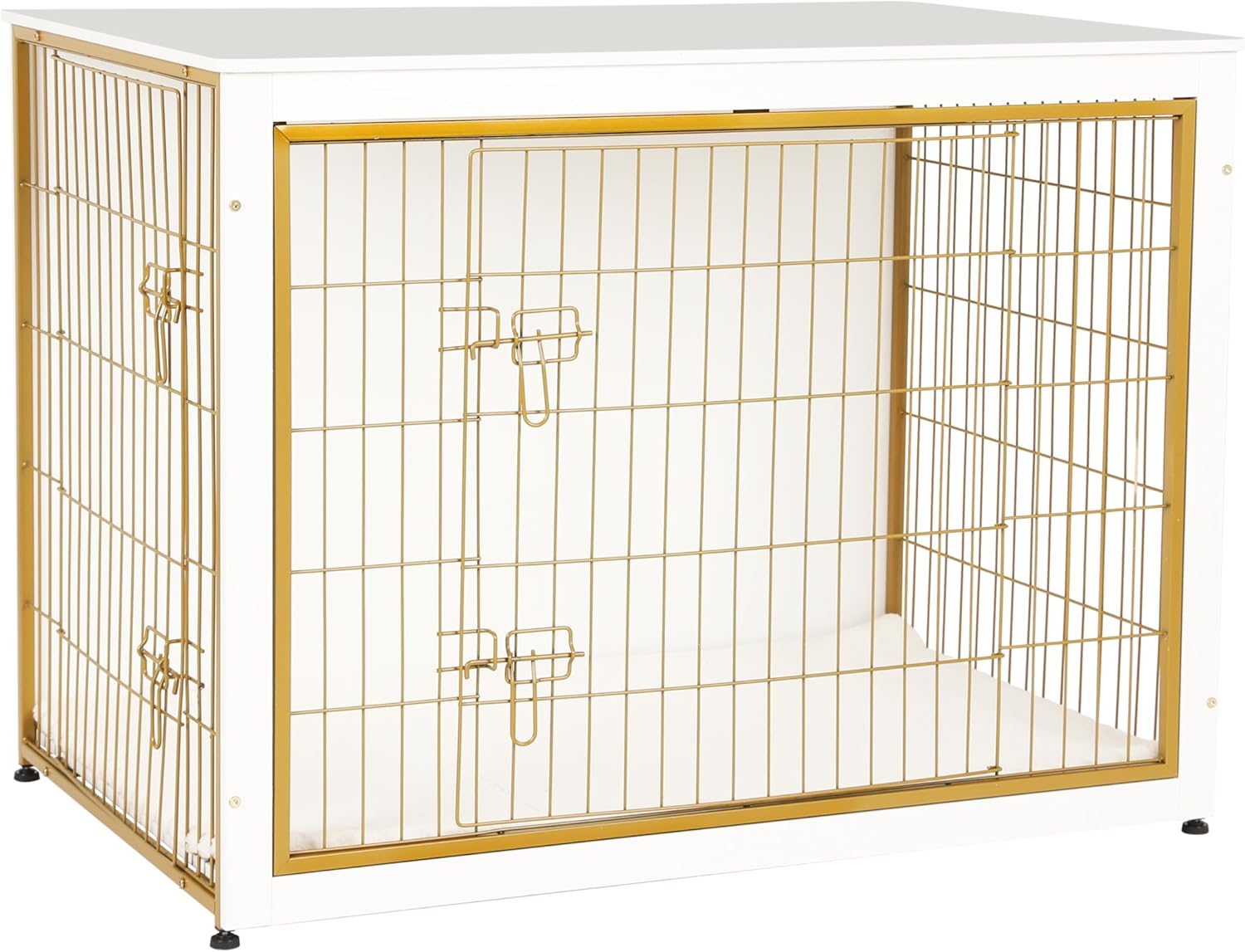 Dog Crate Furniture with Cushion, Wooden Kennel Table with Double Doors, Indoor Dog House, Small/Medium/Large/Extra Large Size, 27.2" L, Dark Gray