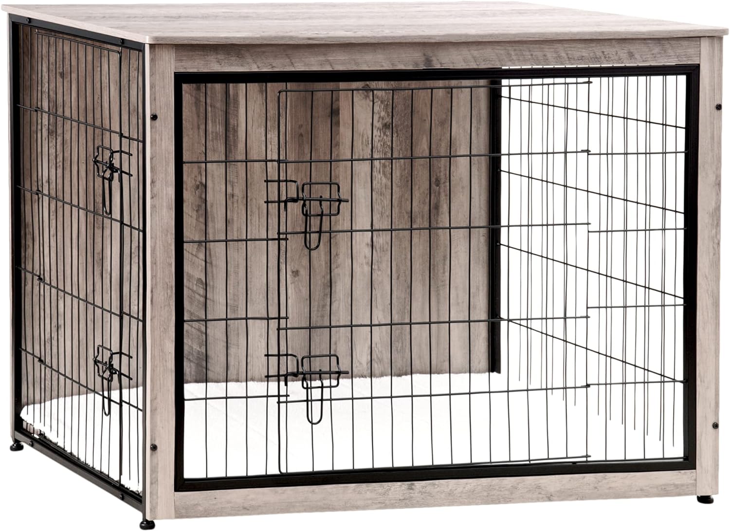 Dog Crate Furniture with Cushion, Wooden Kennel Table with Double Doors, Indoor Dog House, Small/Medium/Large/Extra Large Size, 27.2" L, Dark Gray