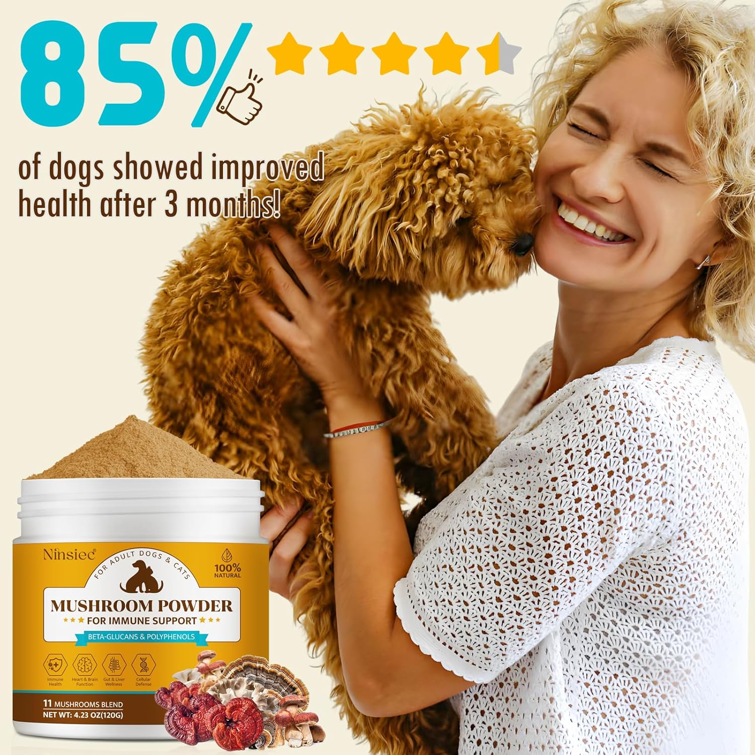 Mushroom Supplement Powder for Dogs & Cats, Turkey Tail Mushroom for Pets
