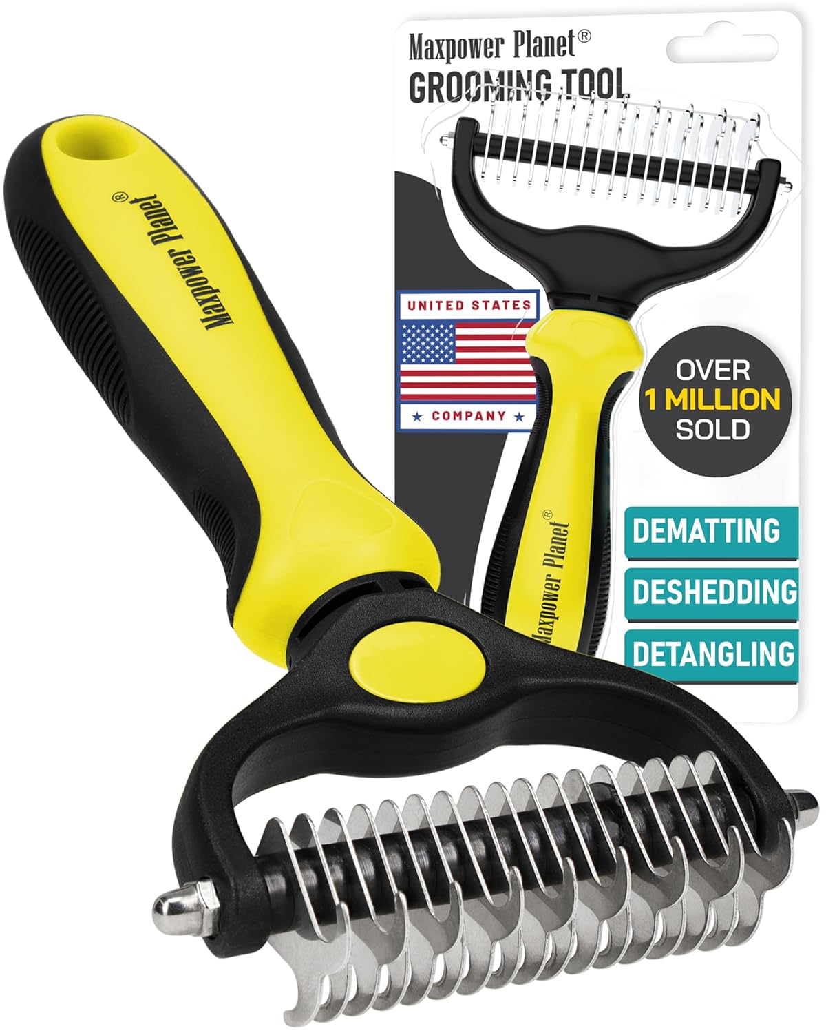 Hair Brush - Double Sided Shedding, Dematting Undercoat Rake for Dogs and Cats