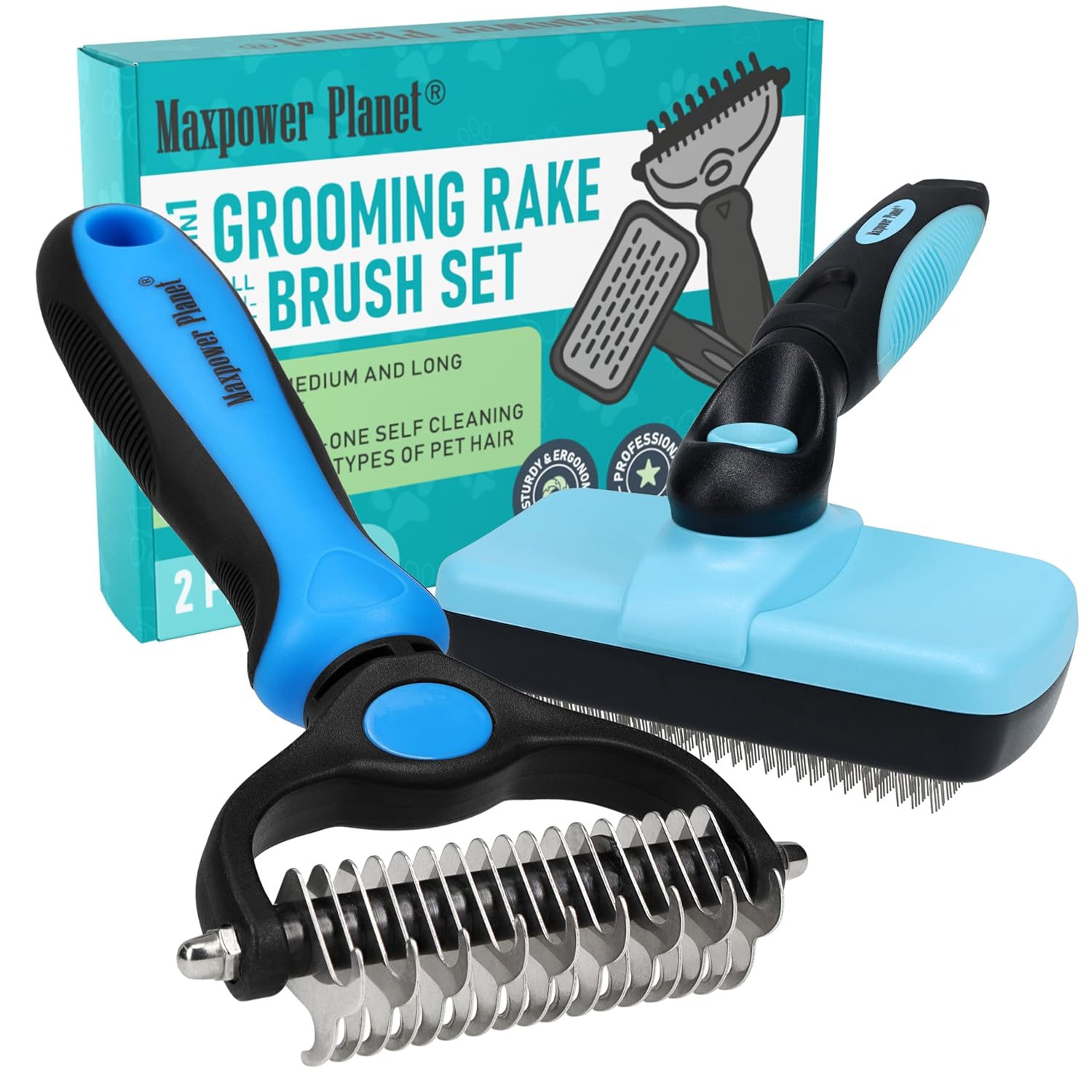 Hair Brush - Double Sided Shedding, Dematting Undercoat Rake for Dogs and Cats