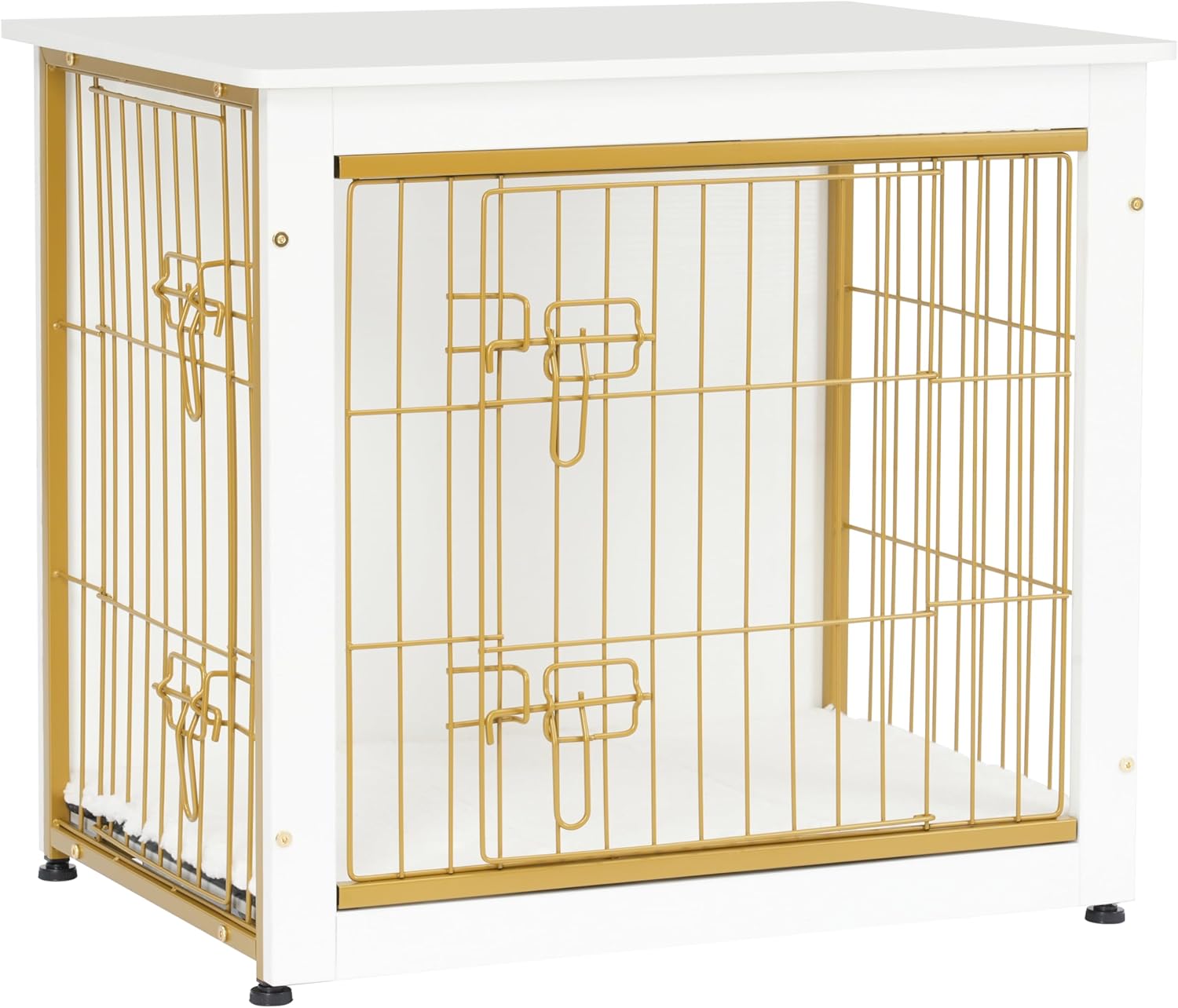 Dog Crate Furniture with Cushion, Wooden Kennel Table with Double Doors, Indoor Dog House, Small/Medium/Large/Extra Large Size, 27.2" L, Dark Gray