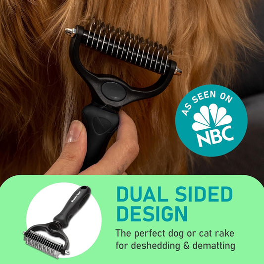 Hair Brush - Double Sided Shedding, Dematting Undercoat Rake for Dogs and Cats