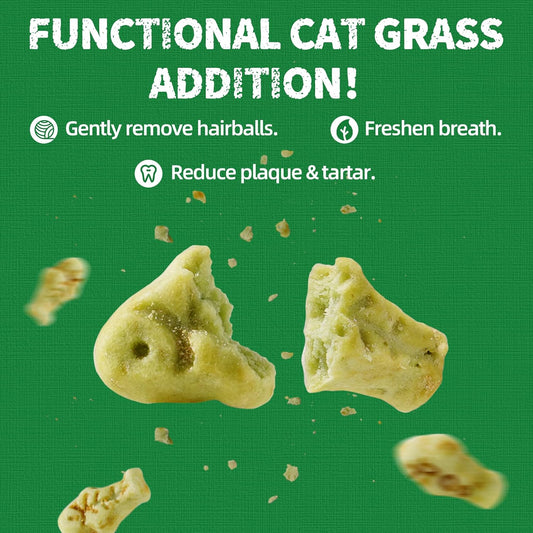 13.4 OZ Cat Grass Treats for Indoor Cats Hairball Control Natural Salmon Kitten Treats Healthy Cat Snacks Training Biscuits Catnip for Cats Dental Care