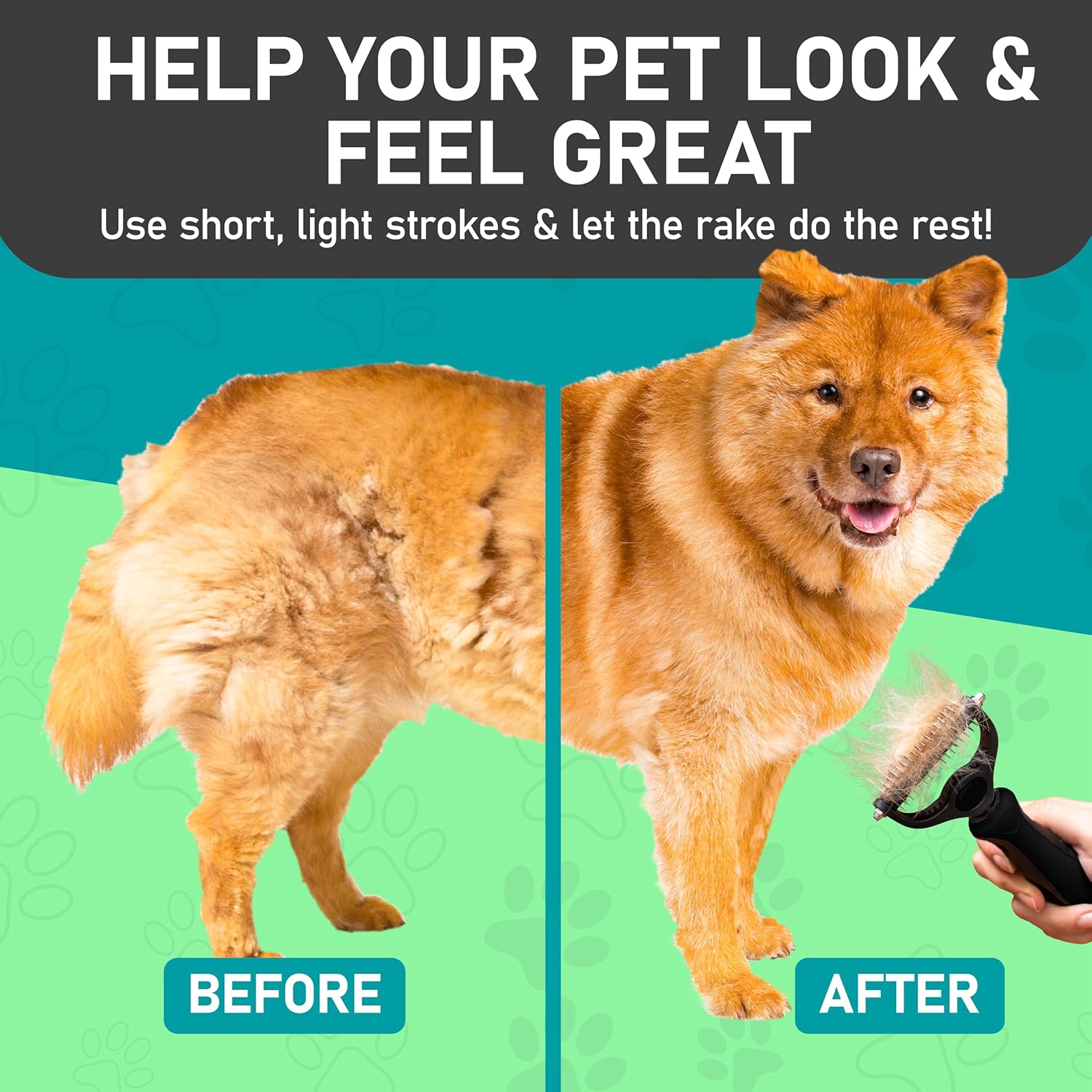 Hair Brush - Double Sided Shedding, Dematting Undercoat Rake for Dogs and Cats