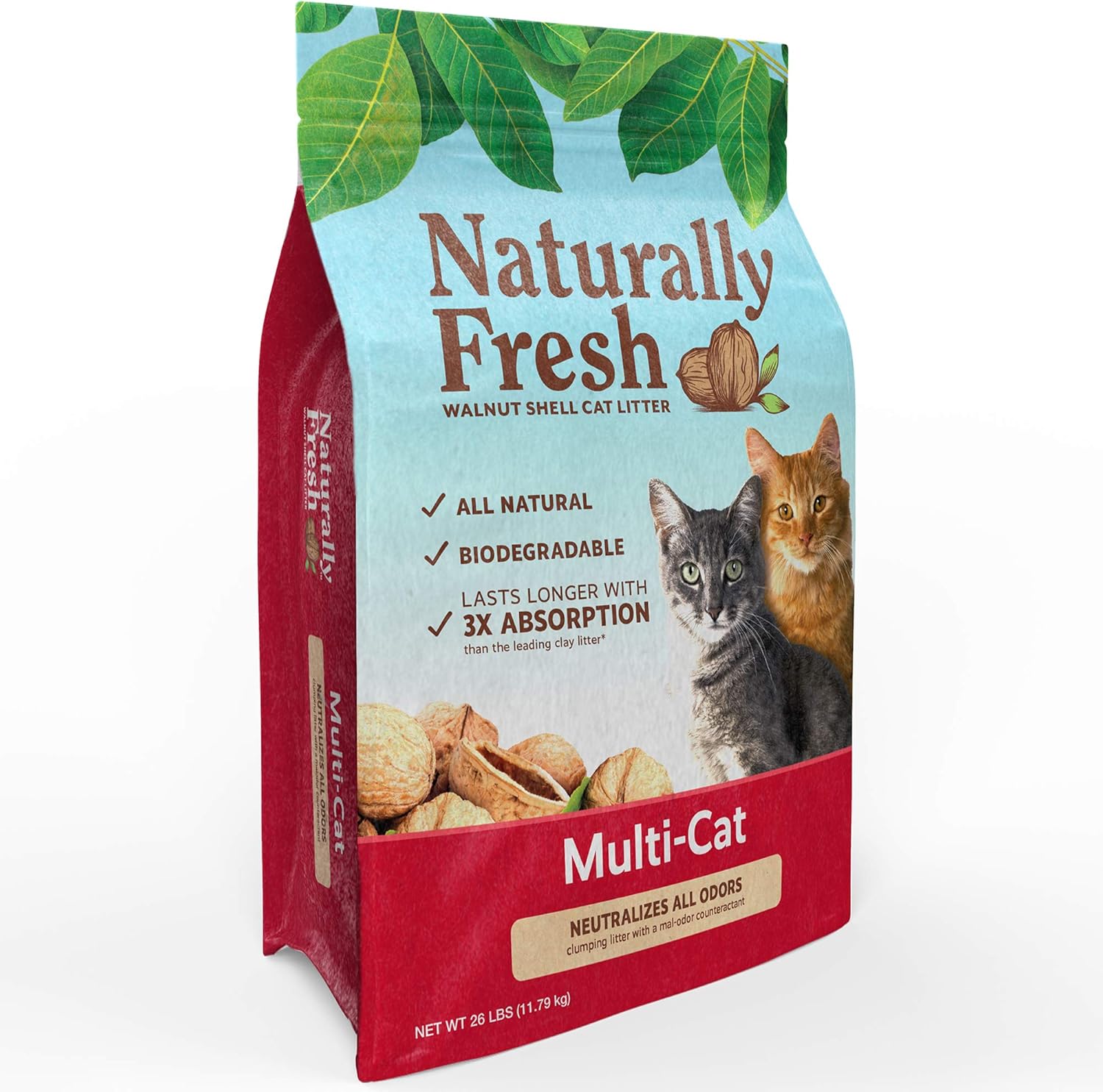 2 Bags Naturally Fresh Walnut-Based Quick Clumping Multi-Cat Litter 26 lb. Bag