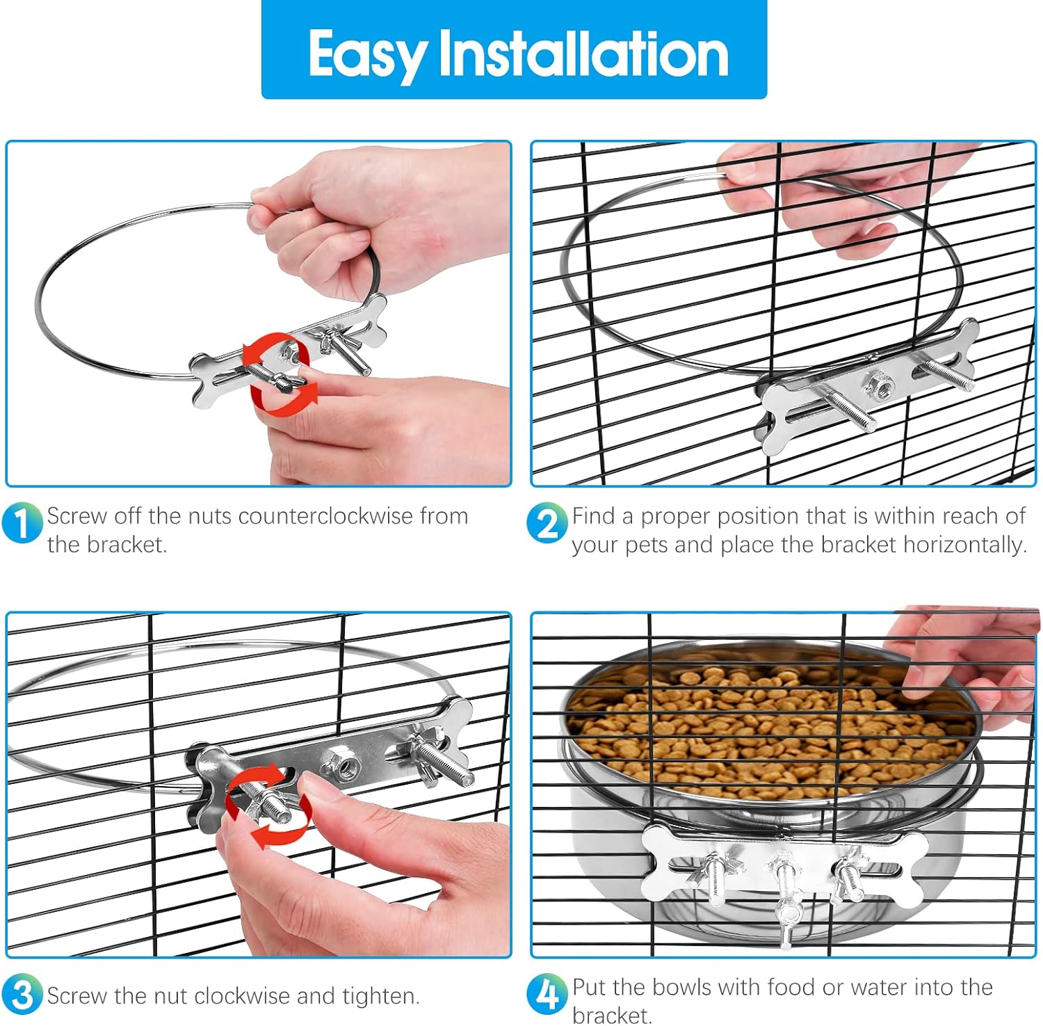 2 Pcs Large Dog Food Water Bowl for Cage with Upgraded Clamp Holder Pet Kennel