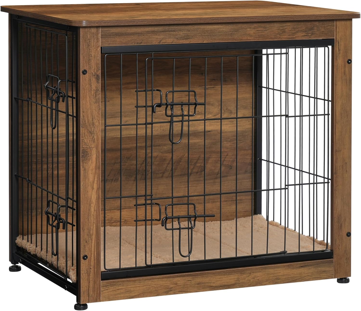 Dog Crate Furniture with Cushion, Wooden Kennel Table with Double Doors, Indoor Dog House, Small/Medium/Large/Extra Large Size, 27.2" L, Dark Gray