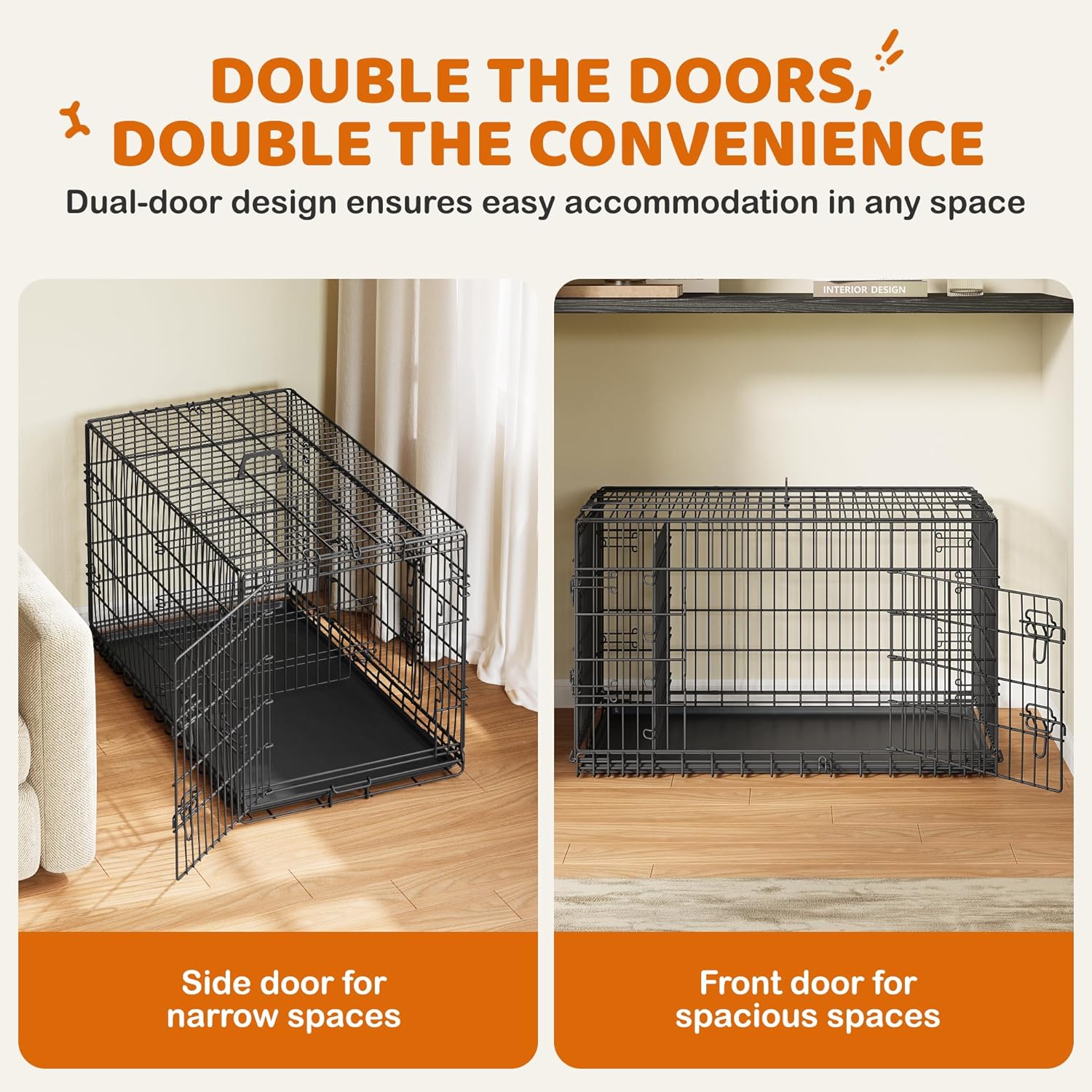 Dog Crate Double Door Dog Cage with Divider Folding Pet Cage 42/48 inch