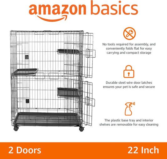 Large 3-Tier Cat Durable,Pliable Cage Playpen Box Crate Kennel - 35.8"L X 22.4"W X 50.6"H, Black