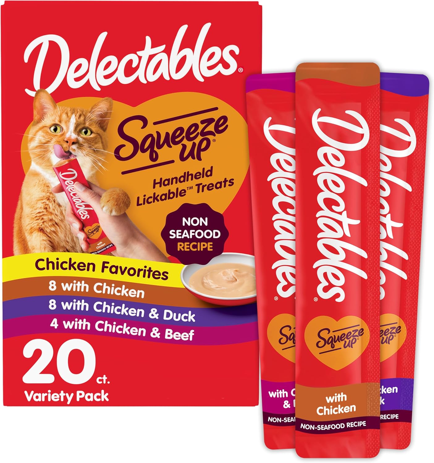 2Pack Hartz Delectables Squeeze Up Lickable Cat Treats,Flavor Variety Pack,0.5oz