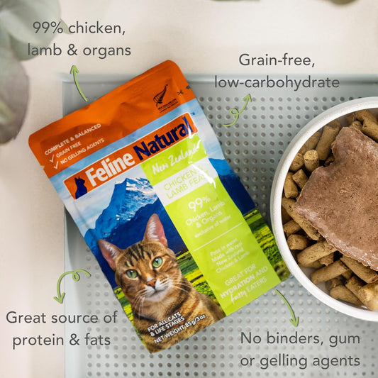 Wet Cat Food Pouch - Chicken & Lamb Feast, Grain-FreeSingle Serve Pate, 12 Pack