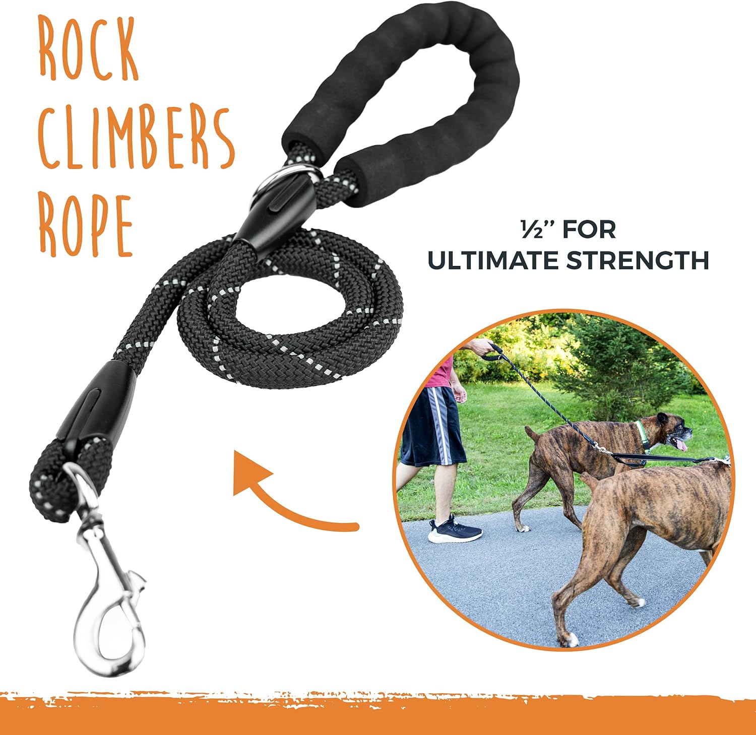 Double Dog Leash with Rope Handle - Double Leash for Two Dogs No Tangle Design