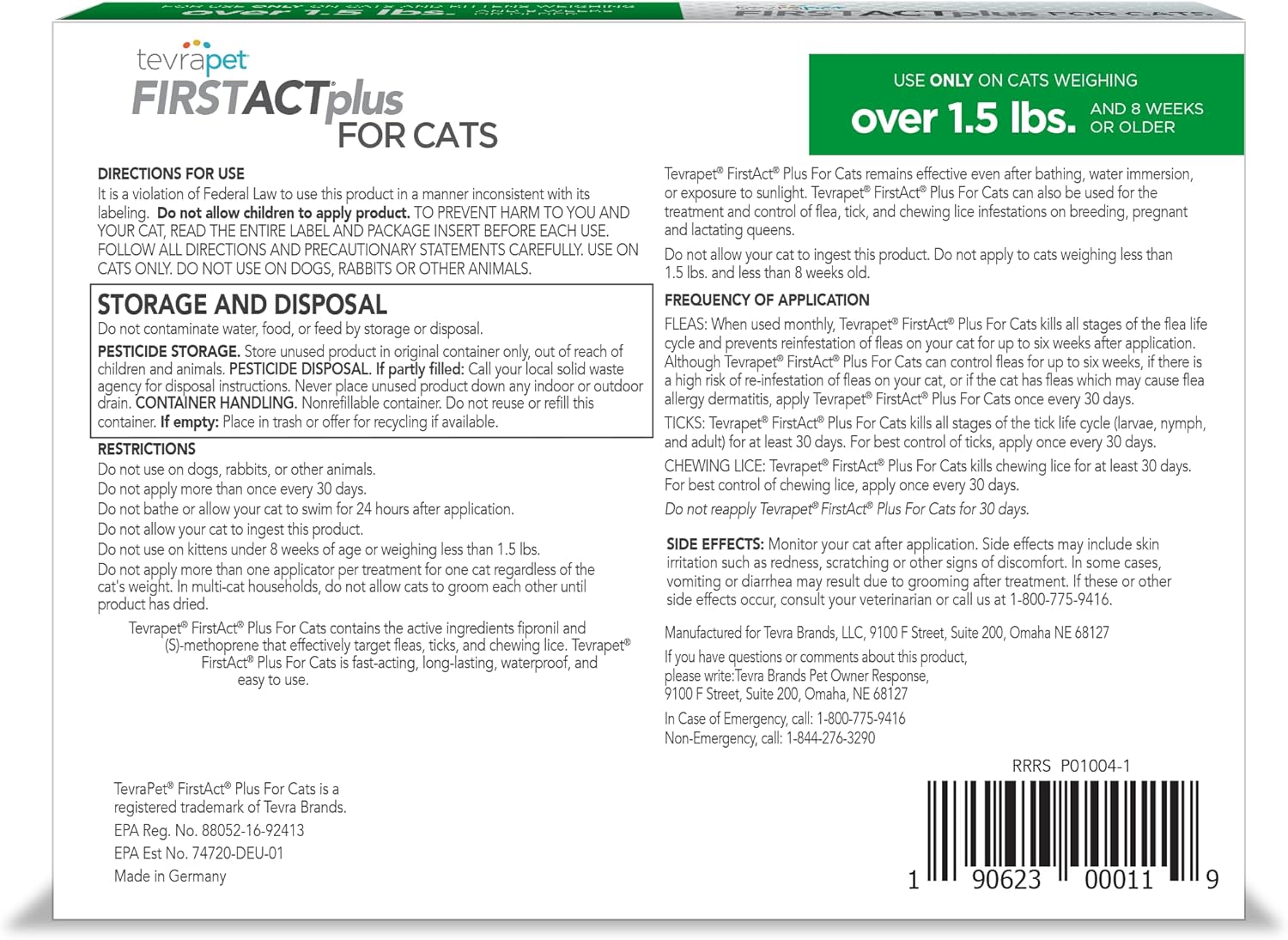 Firstact plus Flea and Tick Topical for Cats over 1.5Lbs, 3 Dose Waterproof Flea and Tick Control/Prevention for 3 Months