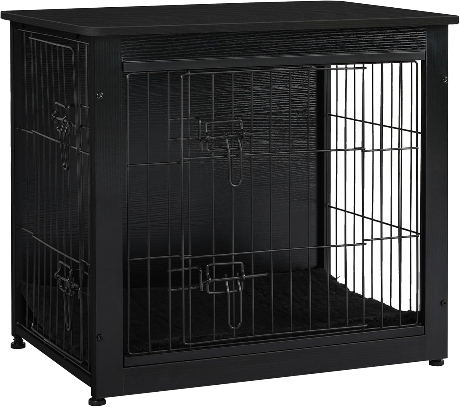 Dog Crate Furniture with Cushion, Wooden Kennel Table with Double Doors, Indoor Dog House, Small/Medium/Large/Extra Large Size, 27.2" L, Dark Gray