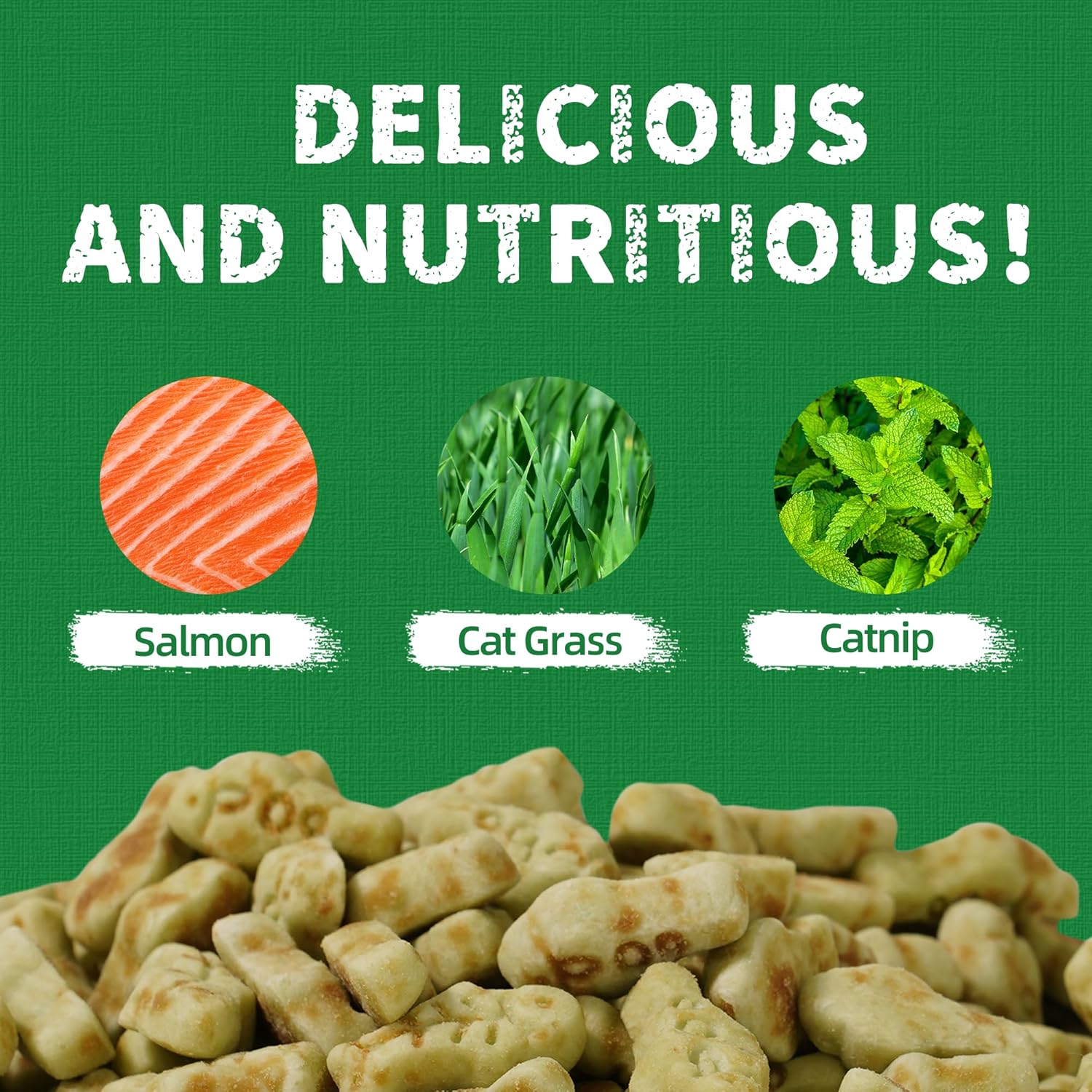 13.4 OZ Cat Grass Treats for Indoor Cats Hairball Control Natural Salmon Kitten Treats Healthy Cat Snacks Training Biscuits Catnip for Cats Dental Care