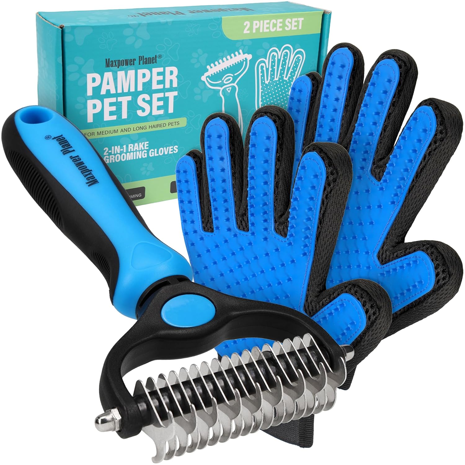 Hair Brush - Double Sided Shedding, Dematting Undercoat Rake for Dogs and Cats