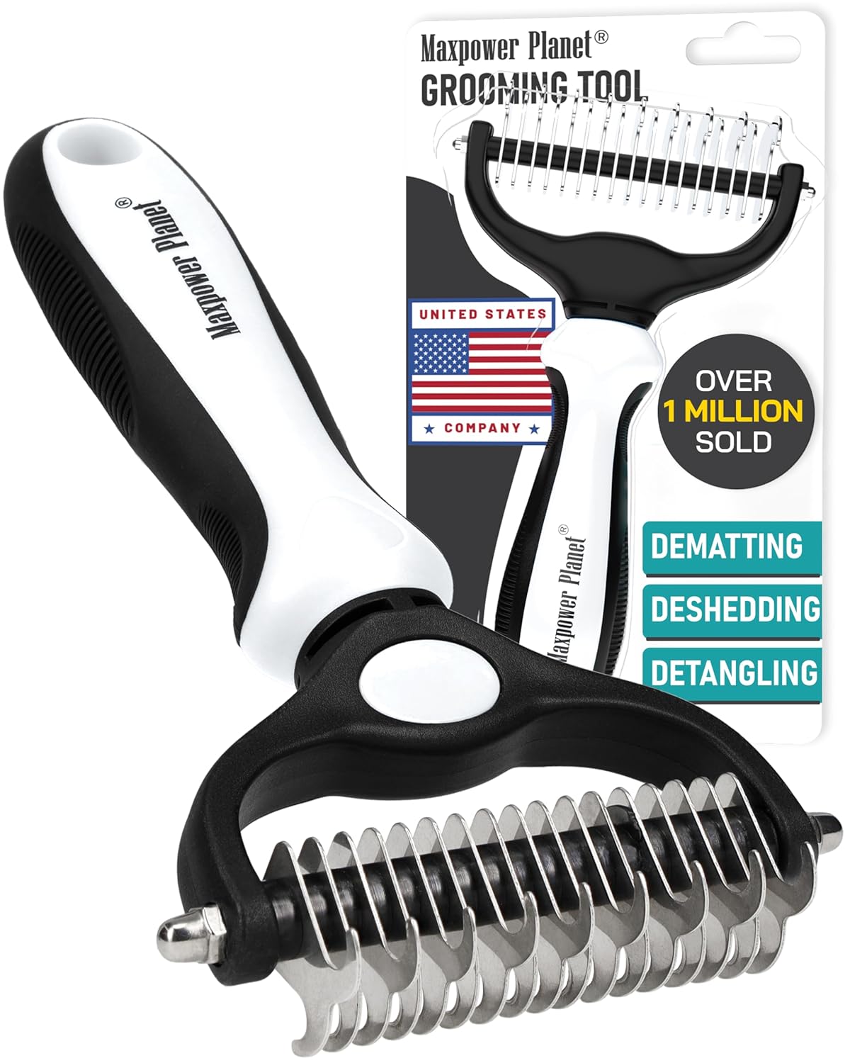 Hair Brush - Double Sided Shedding, Dematting Undercoat Rake for Dogs and Cats