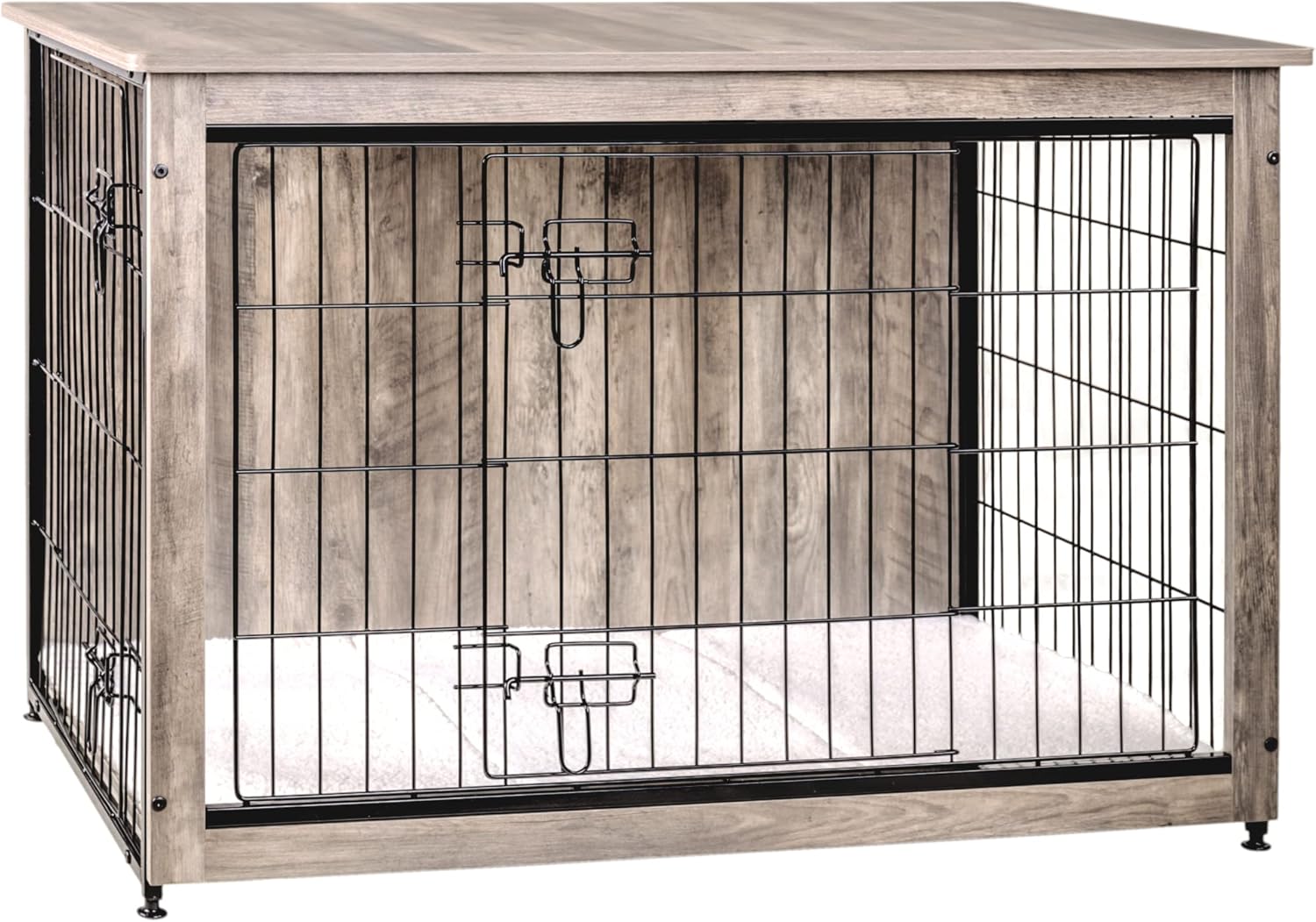 Dog Crate Furniture with Cushion, Wooden Kennel Table with Double Doors, Indoor Dog House, Small/Medium/Large/Extra Large Size, 27.2" L, Dark Gray
