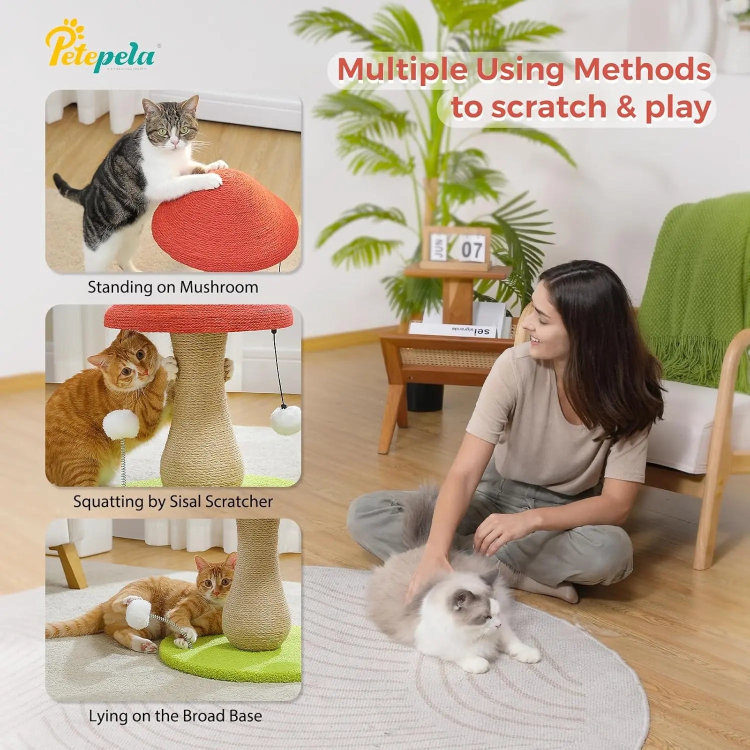 Mushroom Cat Scratching Post, Cat Scratcher Cute with 100% Sisal Covered Scratch