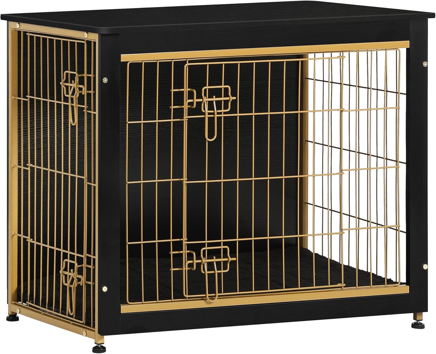 Dog Crate Furniture with Cushion, Wooden Kennel Table with Double Doors, Indoor Dog House, Small/Medium/Large/Extra Large Size, 27.2" L, Dark Gray
