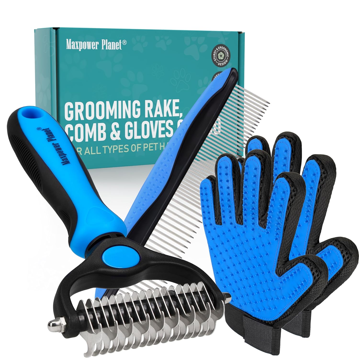 Hair Brush - Double Sided Shedding, Dematting Undercoat Rake for Dogs and Cats