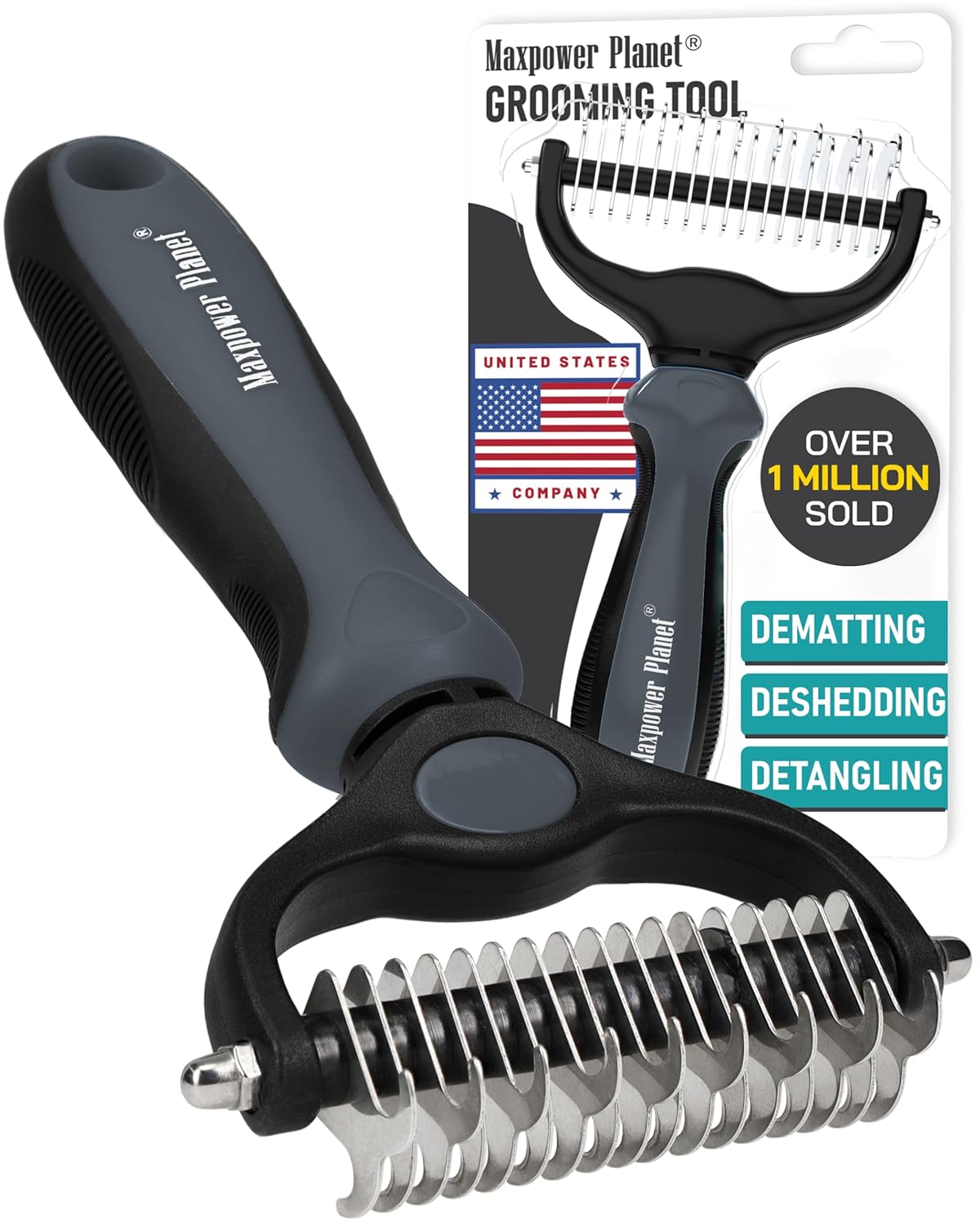 Hair Brush - Double Sided Shedding, Dematting Undercoat Rake for Dogs and Cats
