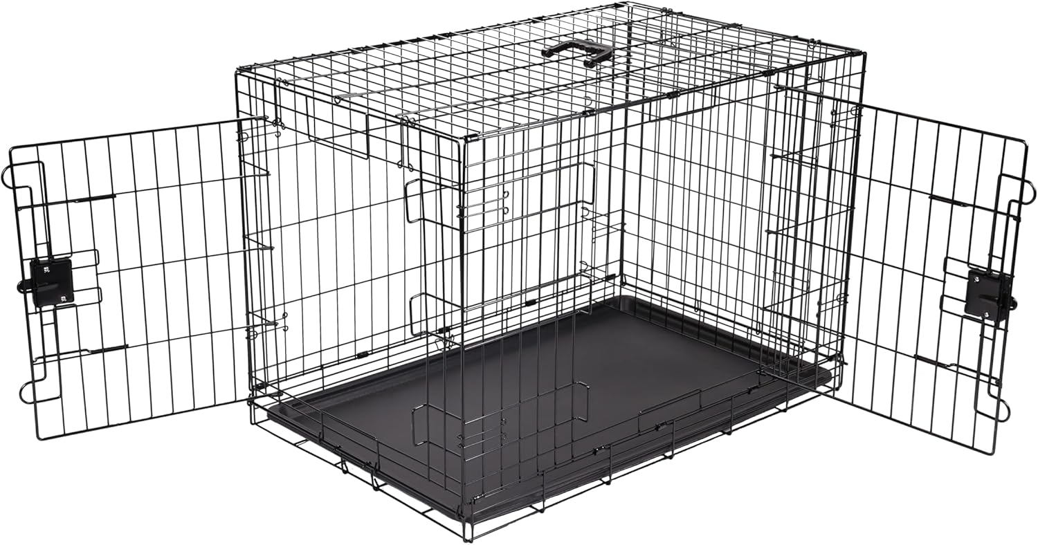 Durable, Foldable, Collapsible, Portable Metal Wire Dog Crate with Tray, Single Door with Divider Panel, Easy to Assemble & Clean, 36 X 23 X 25 In, Black
