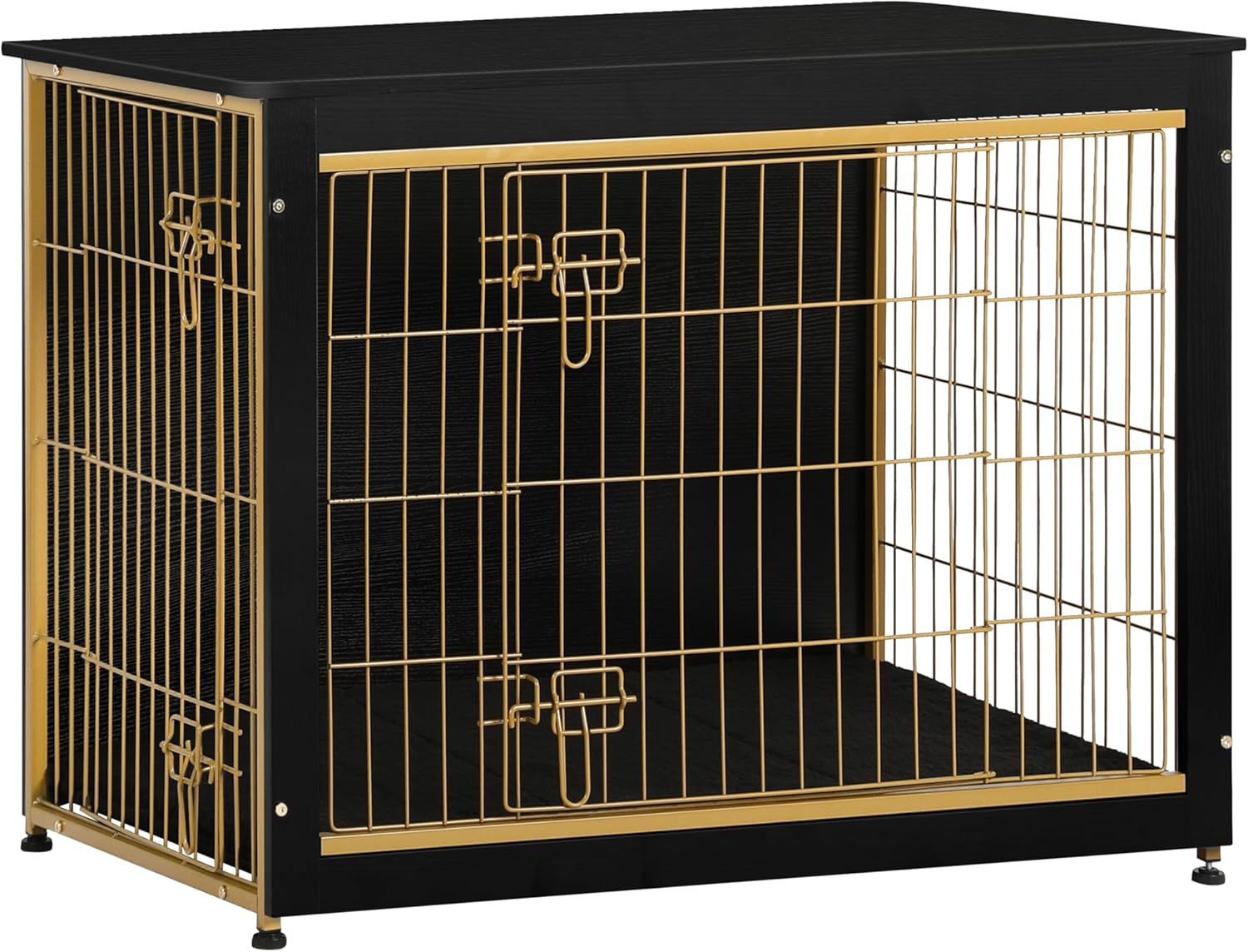 Dog Crate Furniture with Cushion, Wooden Kennel Table with Double Doors, Indoor Dog House, Small/Medium/Large/Extra Large Size, 27.2" L, Dark Gray