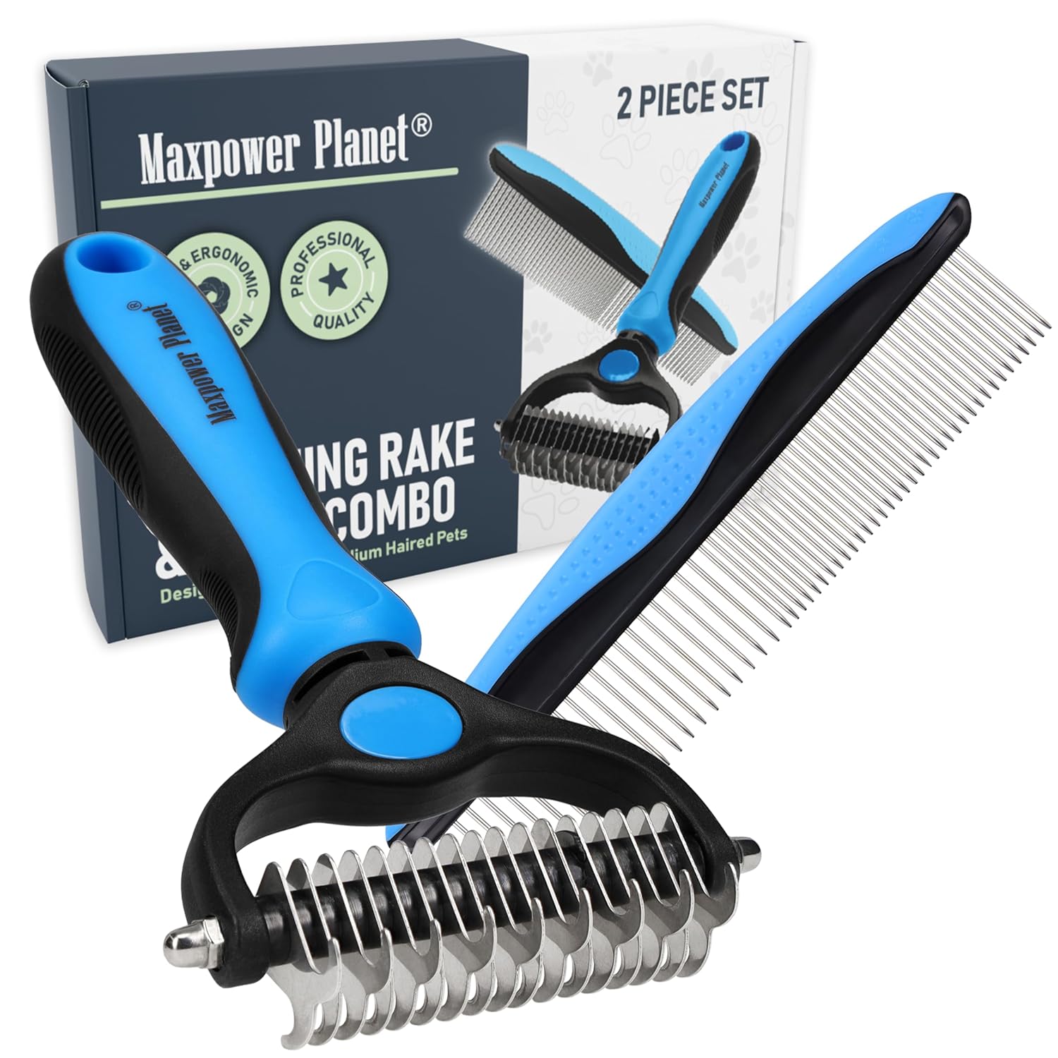 Hair Brush - Double Sided Shedding, Dematting Undercoat Rake for Dogs and Cats