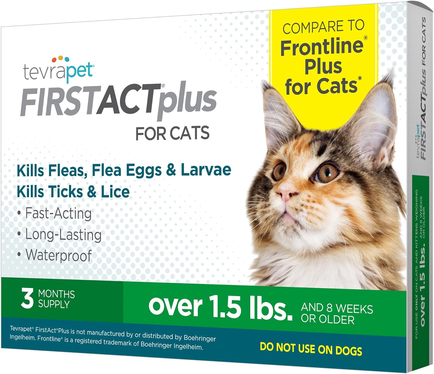 Firstact plus Flea and Tick Topical for Cats over 1.5Lbs, 3 Dose Waterproof Flea and Tick Control/Prevention for 3 Months