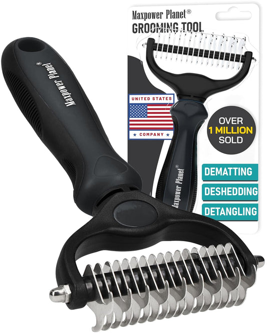 Hair Brush - Double Sided Shedding, Dematting Undercoat Rake for Dogs and Cats
