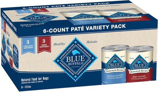 Blue Buffalo Chicken & Beef Pate Wet Dog Food for Adult Dogs - 12.5oz/6ct