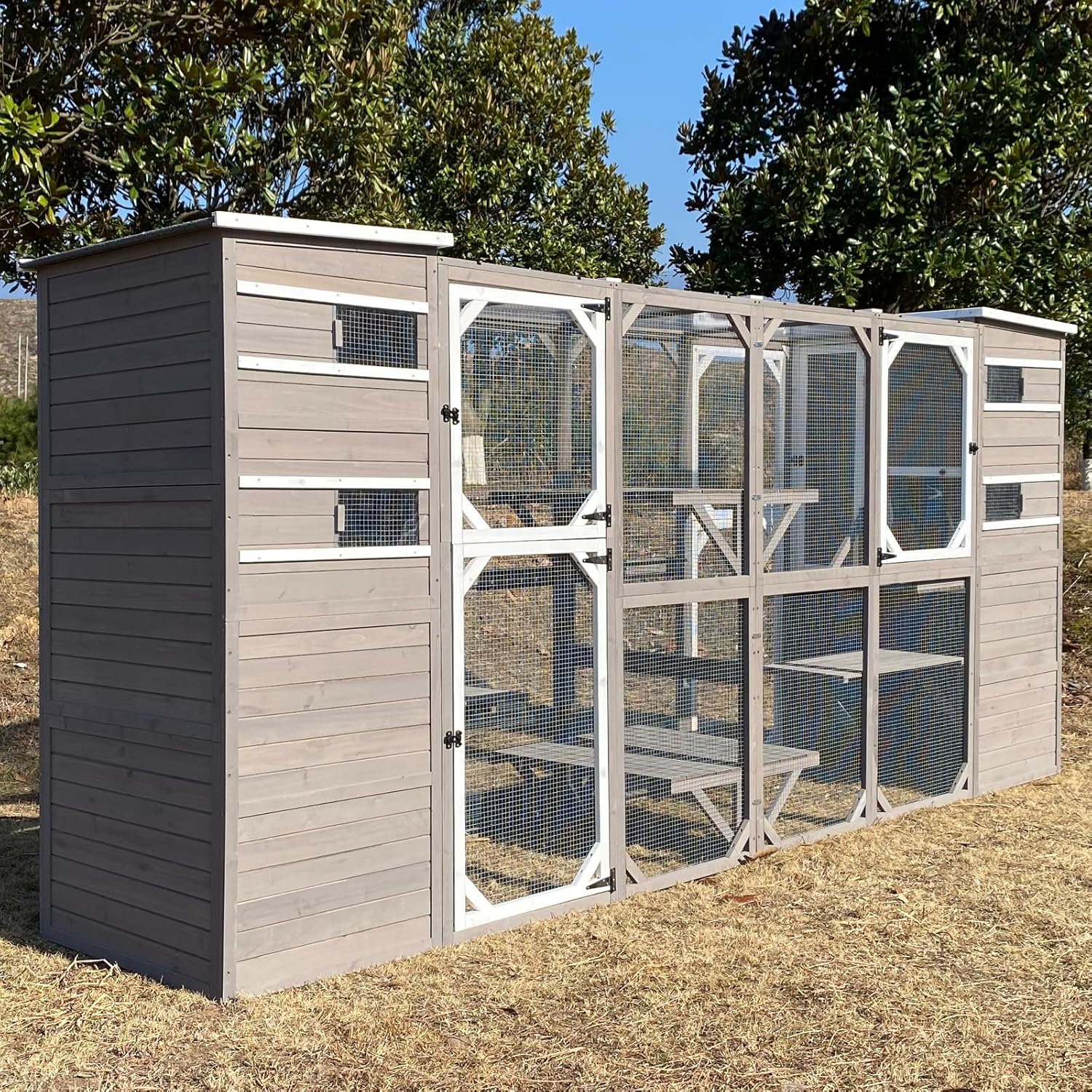 Catio Outdoor Cat Enclosure, Large Cat House Cat Cage Condo Indoor Playpen Kitty Shelter with Multi-Level Platforms, Waterproof Roof, Pull-Out Tray, and 2 Resting Boxes