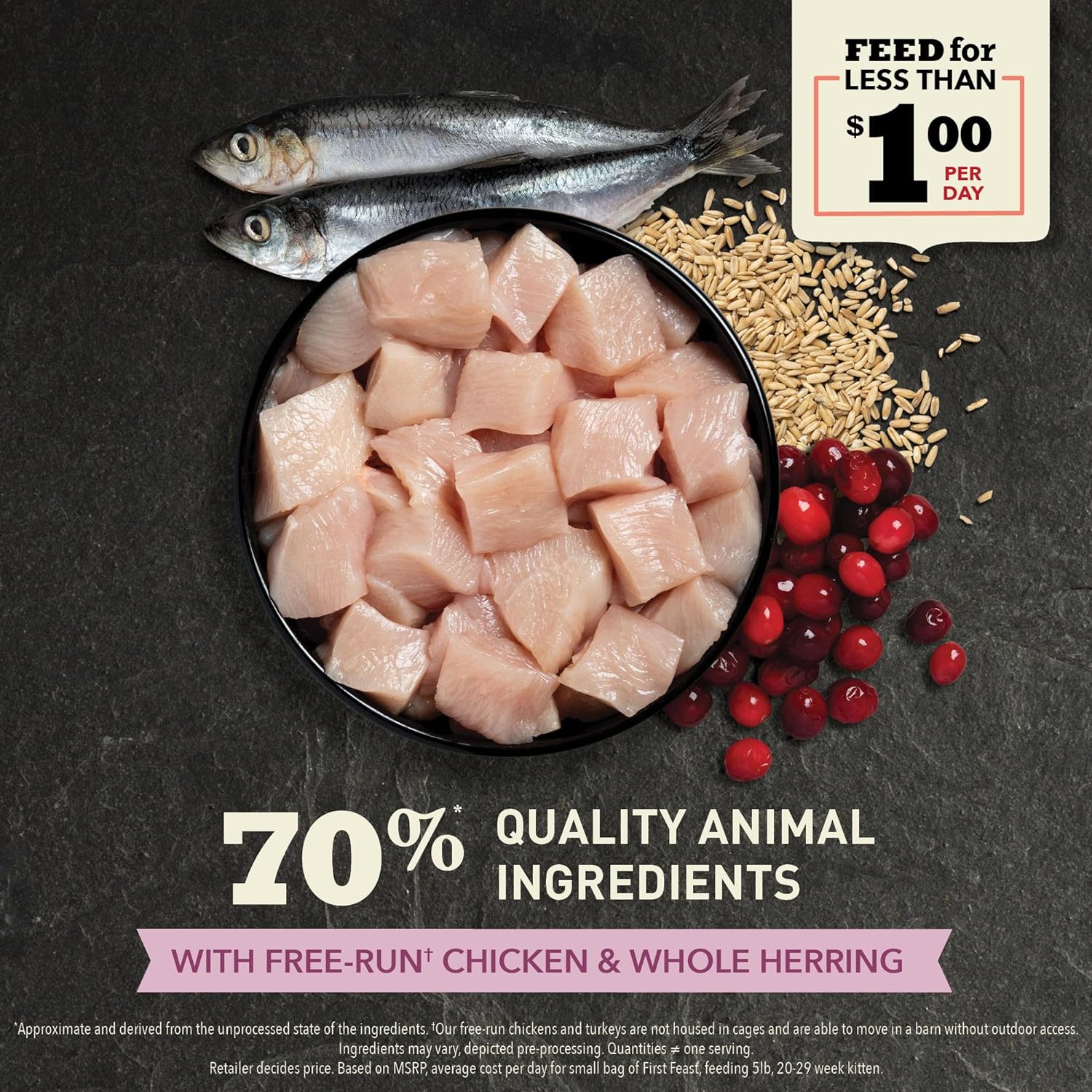 Dry Cat Food for Kittens, First Feast, Free Run Chicken and Whole Herring, 4Lb