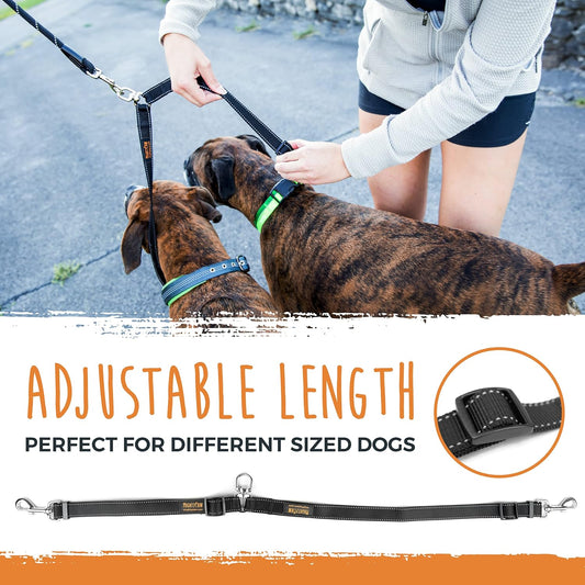 Double Dog Leash with Rope Handle - Double Leash for Two Dogs No Tangle Design