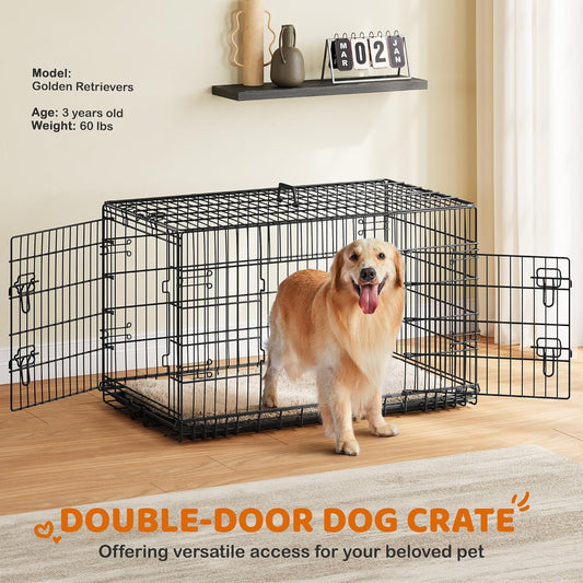 Dog Crate Double Door Dog Cage with Divider Folding Pet Cage 42/48 inch