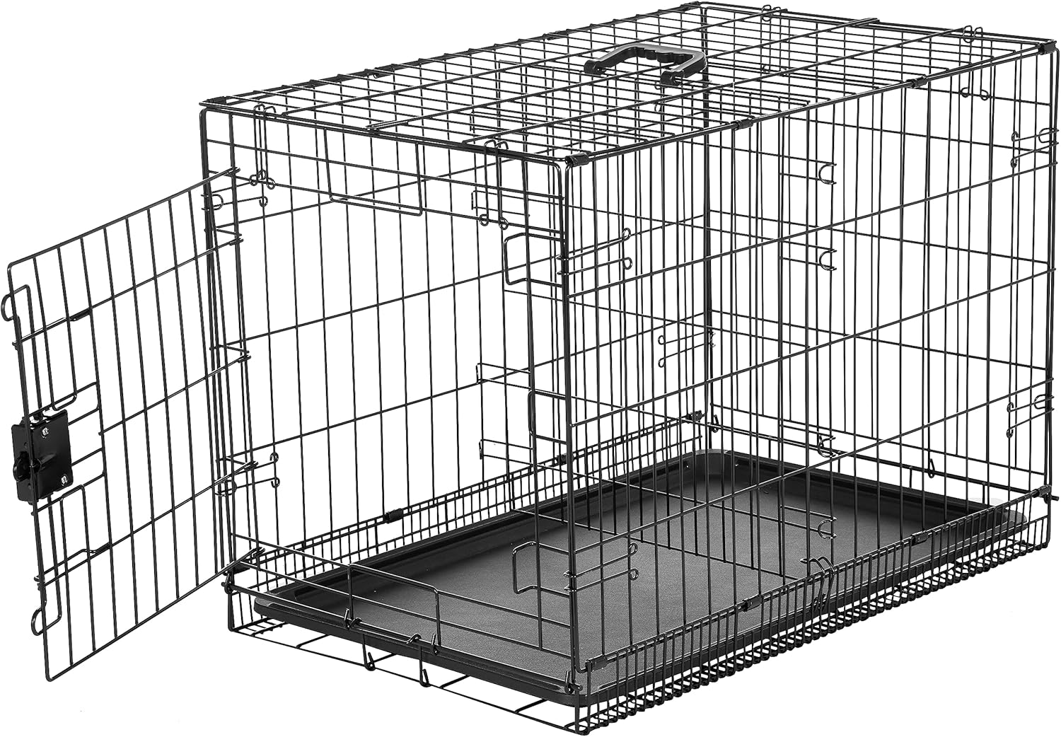 Durable, Foldable, Collapsible, Portable Metal Wire Dog Crate with Tray, Single Door with Divider Panel, Easy to Assemble & Clean, 36 X 23 X 25 In, Black