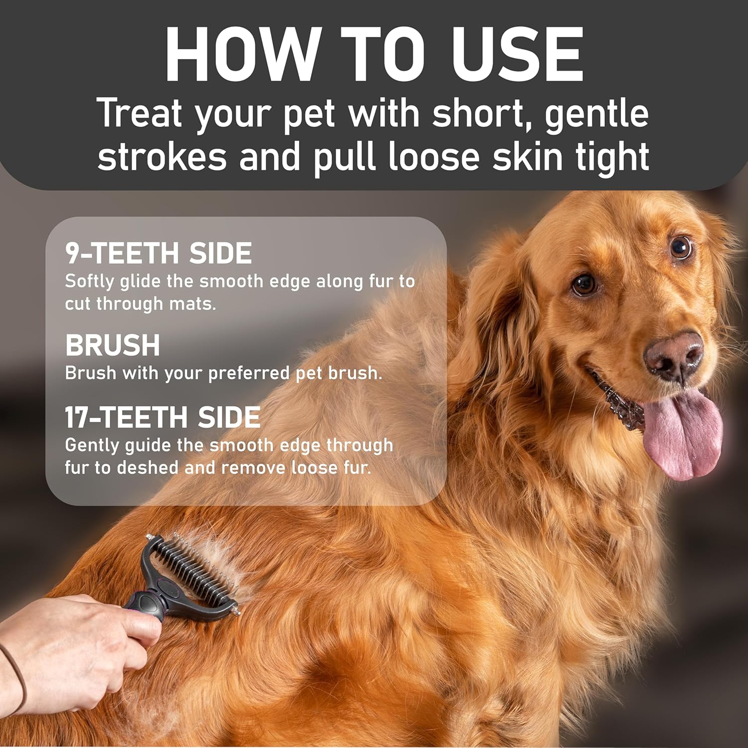 Hair Brush - Double Sided Shedding, Dematting Undercoat Rake for Dogs and Cats