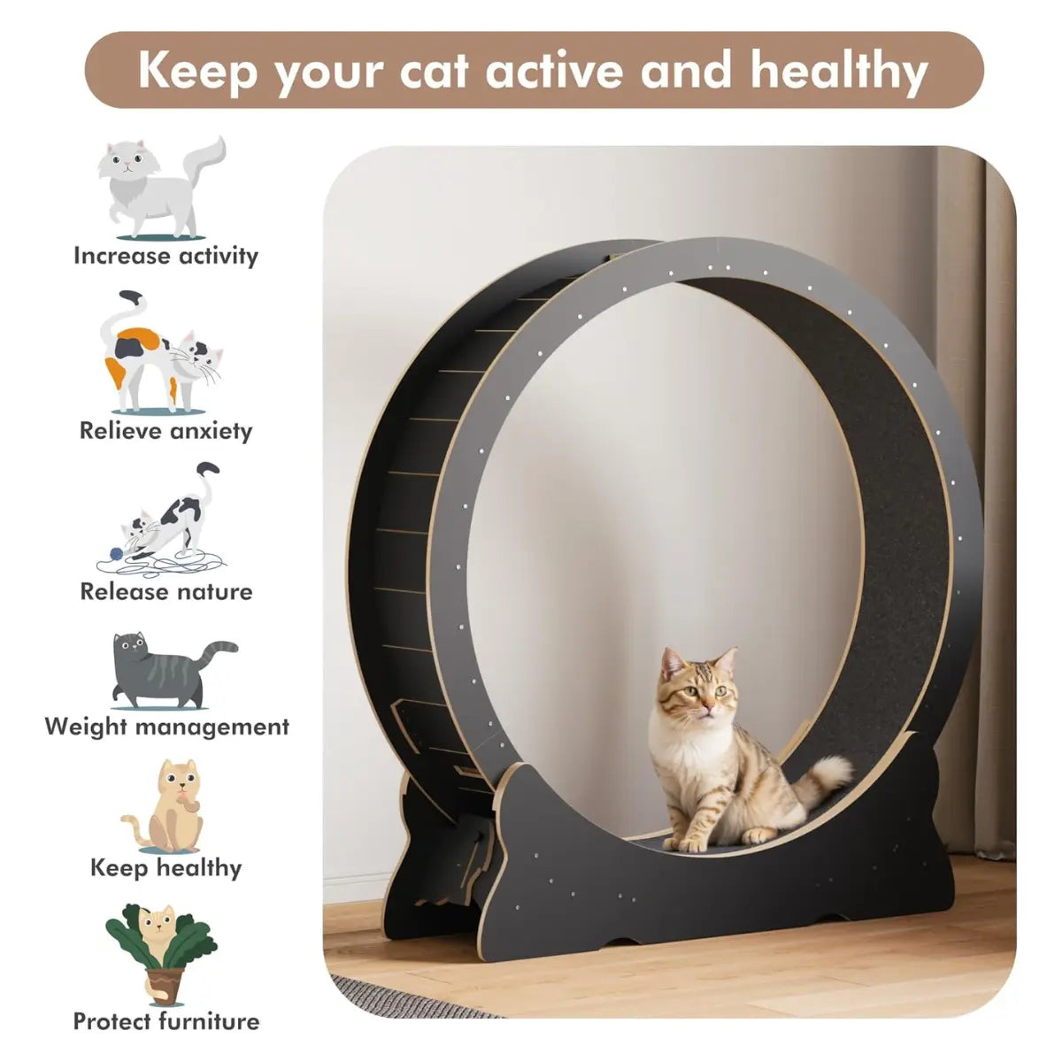 Cat Exercise Wheel 43.3" Large Cat Treadmill Wheel for Indoor Cats Petokie