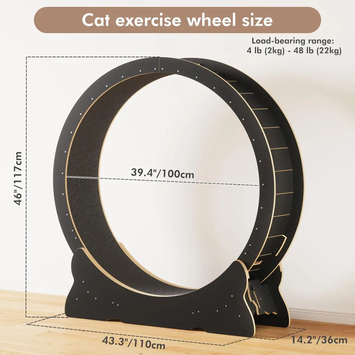 Cat Exercise Wheel 43.3" Large Cat Treadmill Wheel for Indoor Cats Petokie
