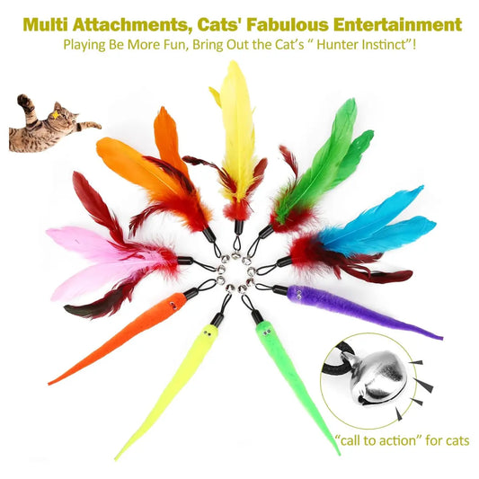 KEEP CATS VERY ENTERTAINED : Cats are crazy about chaser games! Combine string and feather into a great cat toys for indoor cats, this cat toy is an irresistible lure for cats! Swing the feathers " cat lure " will get your cats excited and stimulate their natural " hunt instinct ", making them run and jump like a wild animal, driving your cats crazy with joy! Even adult cat play like a kitten again!