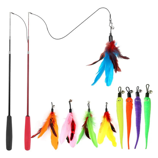 KEEP CATS VERY ENTERTAINED : Cats are crazy about chaser games! Combine string and feather into a great cat toys for indoor cats, this cat toy is an irresistible lure for cats! Swing the feathers " cat lure " will get your cats excited and stimulate their natural " hunt instinct ", making them run and jump like a wild animal, driving your cats crazy with joy! Even adult cat play like a kitten again!