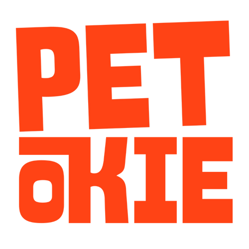 Red 'PET OKIE' text on a white background