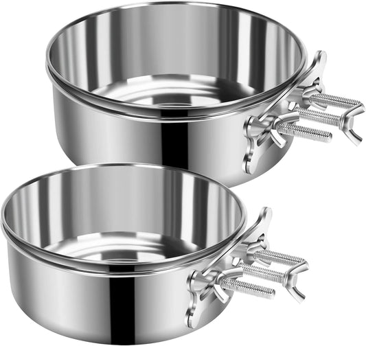 2 Pcs Large Dog Food Water Bowl for Cage with Upgraded Clamp Holder Pet Kennel
