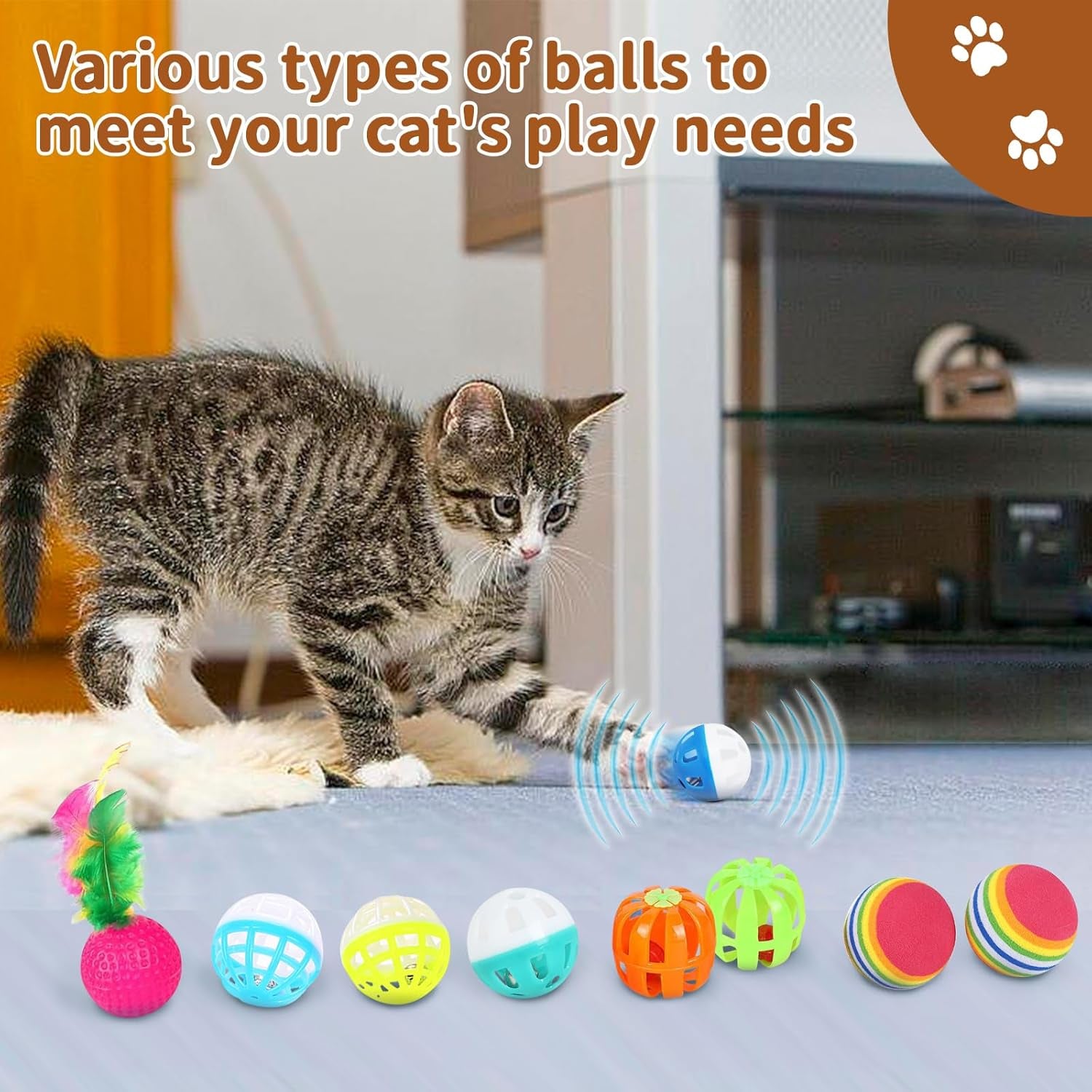 25-Piece Cat Toys Kit with Rainbow Tunnel - Interactive Cat Toy Bundle