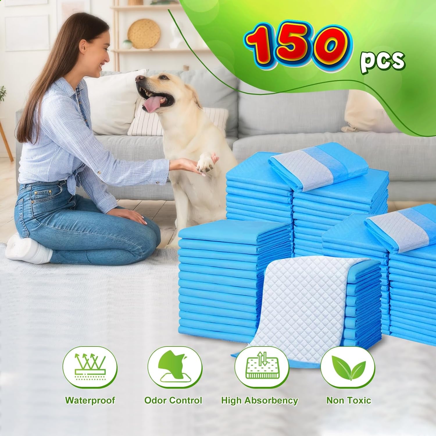 Dog and Puppy Training Pads, X-Large 30x36 inches 150 Count Dog Pee Potty